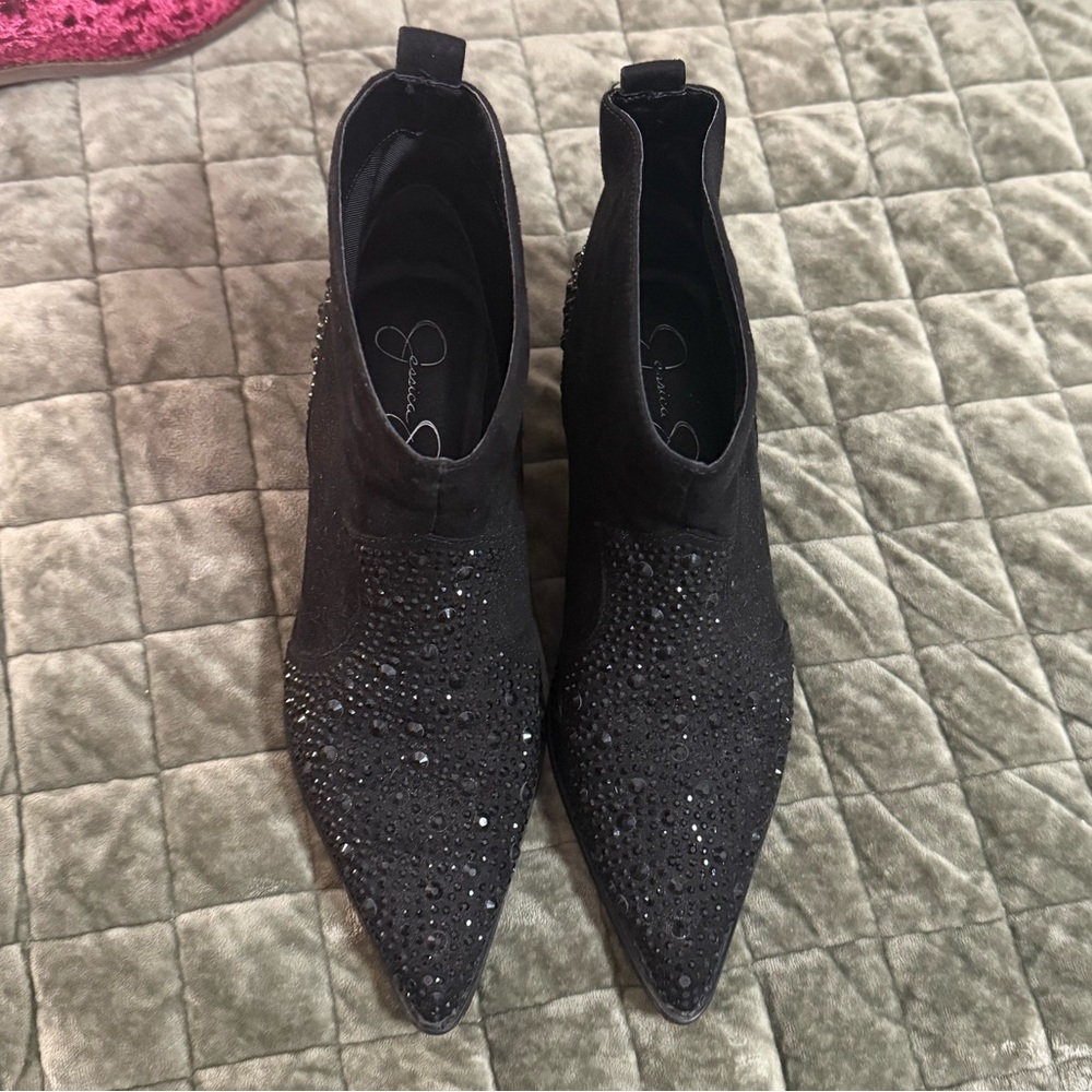 Jessica Simpson Elegant Black Ankle Boots with Rhinestones